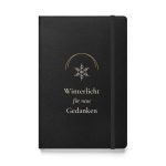 Schwarzes Hardcover-Notizbuch „Winterlicht für neue Gedanken“ mit cremefarbener Serifenschrift – Vorderansicht