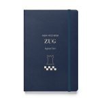 Dunkelblaues Hardcover-Notizbuch „Mein nächster Zug beginnt hier“, Vorderseite