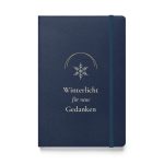 Hardcover-Notizbuch in Navy „Winterlicht für neue Gedanken“ mit cremefarbenem Schneekristall und goldfarbenen Bögen – Vorderansicht