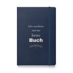 Marineblaues Hardcover-Notizbuch „Ich verarbeite noch das letzte Buch“ mit cremefarbener Typografie und goldfarbenen Seitenlinien – Vorderansicht