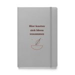 Silbernes Hardcover-Notizbuch „Hier kneten sich Ideen zusammen“ mit Schneebesen und Schüssel