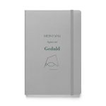 Silbernes Hardcover-Notizbuch „Mein Fang beginnt mit Geduld“ mit dunkelgrüner Schrift und Fischmotiv