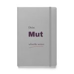 Silberfarbenes Hardcover-Notizbuch „Dein Mut schreibt weiter“ mit großer Typografie in Pflaume – Vorderansicht
