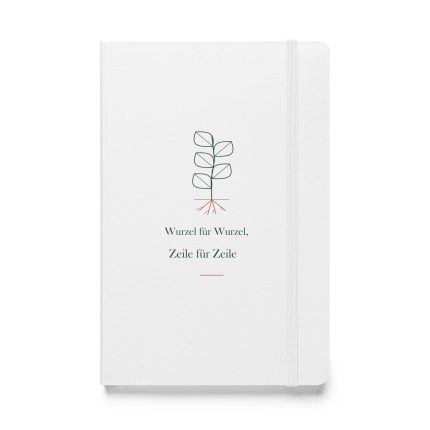 Weißes botanisches Hardcover-Notizbuch „Wurzel für Wurzel, Zeile für Zeile“ mit grüner Linienzeichnung
