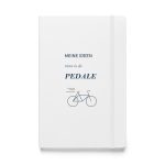 Weißes Hardcover-Notizbuch mit dunkelblauer Typografie und Fahrradmotiv, Vorderseite