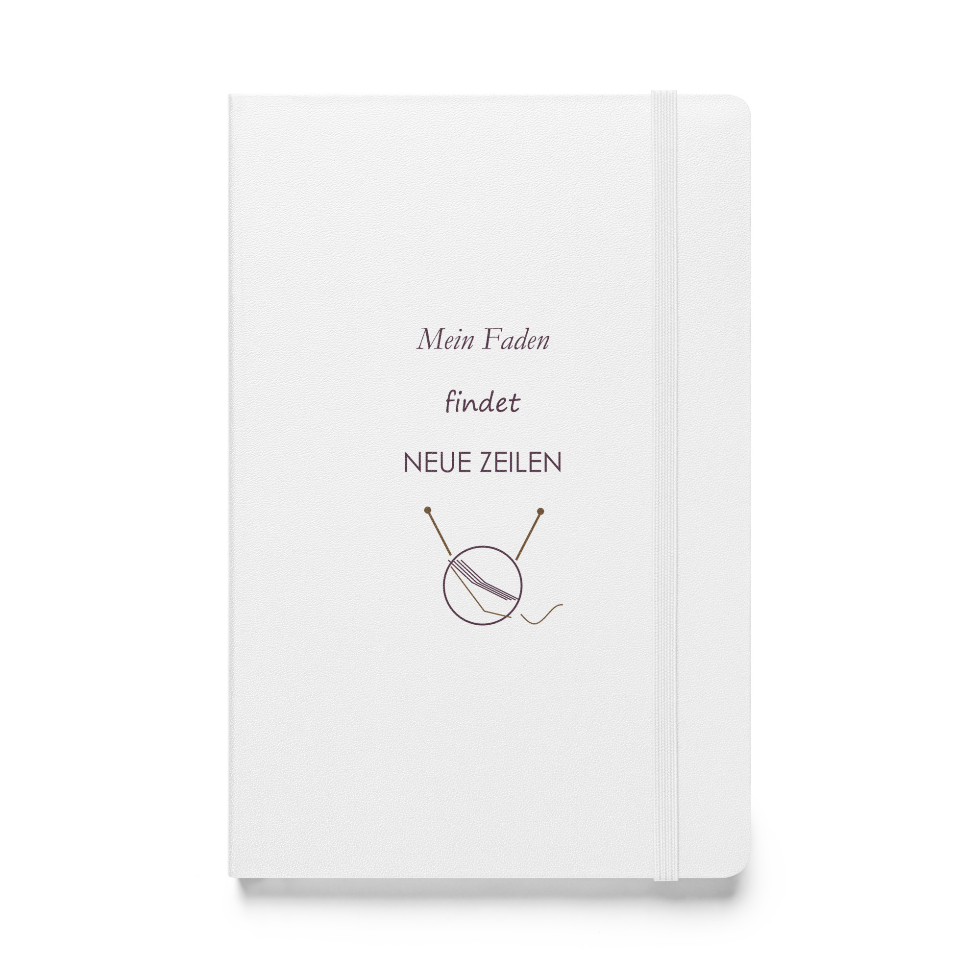 hardcover-bound-notebook-white-front-6ae0a5921f102.jpg Weißes Hardcover-Notizbuch „Mein Faden findet neue Zeilen“, Vorderseite
