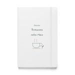 Weißes Hardcover-Notizbuch „Zwischen Teetassen reifen Pläne“, Vorderseite
